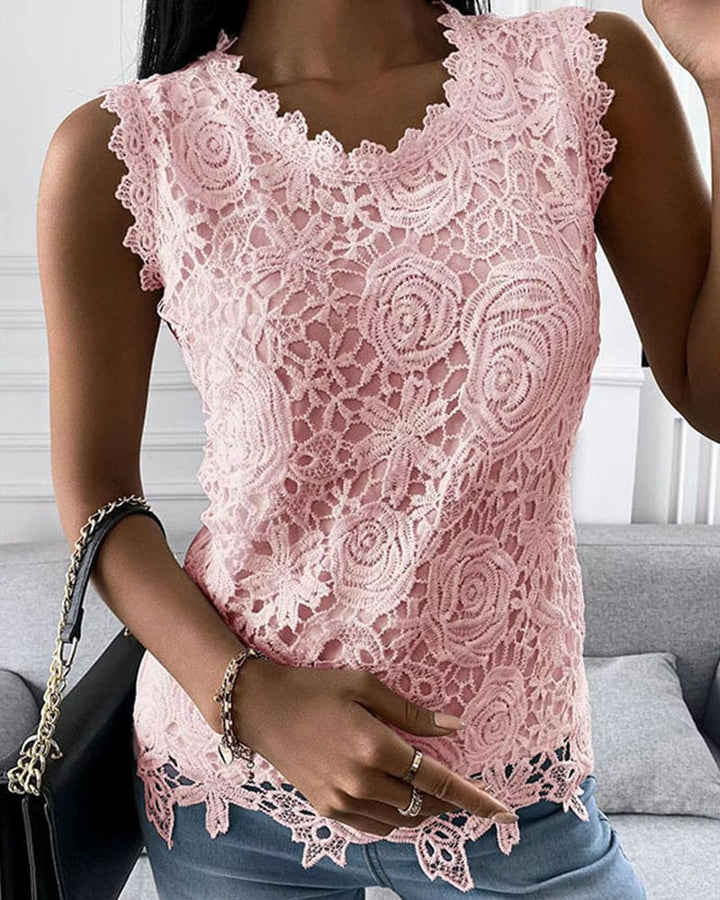 Lace-Embellished Top in Effenge Shade - Aria
