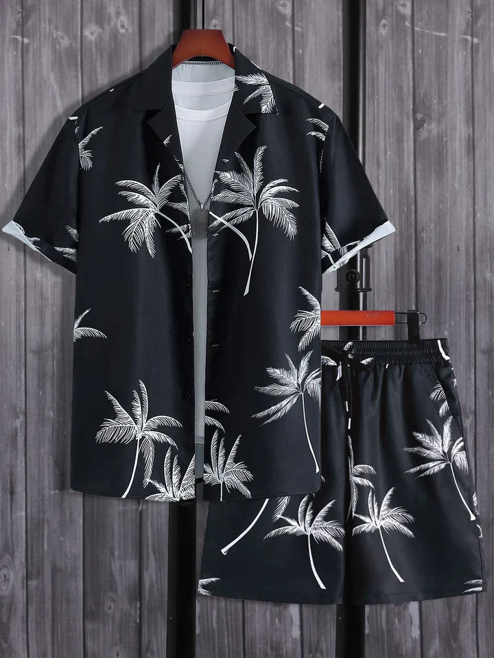 Finn | Tropical Palm Print Shirt and Shorts Set