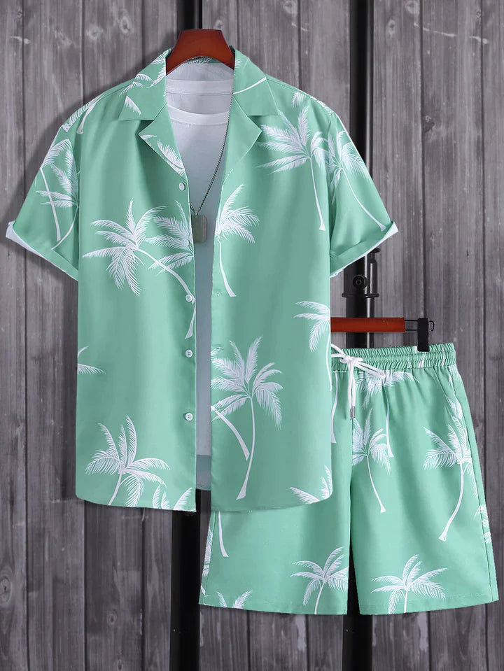 Finn | Tropical Palm Print Shirt and Shorts Set