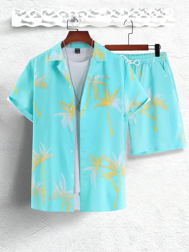 Finn | Tropical Palm Print Shirt and Shorts Set