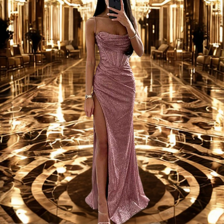 Sophisticated Satin Gown with Heart-Shaped Neckline – Isabella