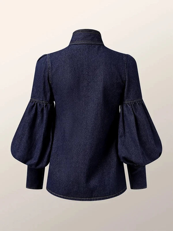 Puff Sleeve Denim Top for Women - Elara