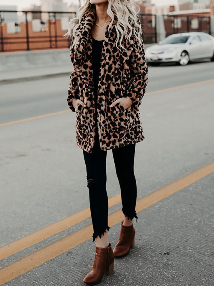 Sofia's Stylish Leopard-Patterned Winter Jacket for Women