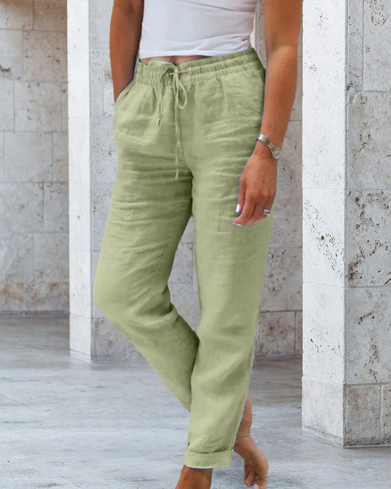 Cotton-Linen Blend Trousers - TranquilElegance