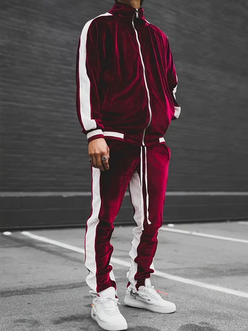Men's Zip-Up Velvet Tracksuit - Oliver's Collection