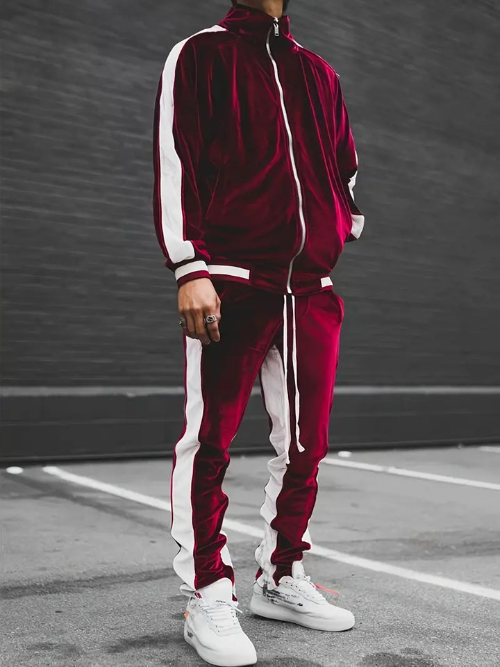 Men's Zip-Up Velvet Tracksuit - Oliver's Collection