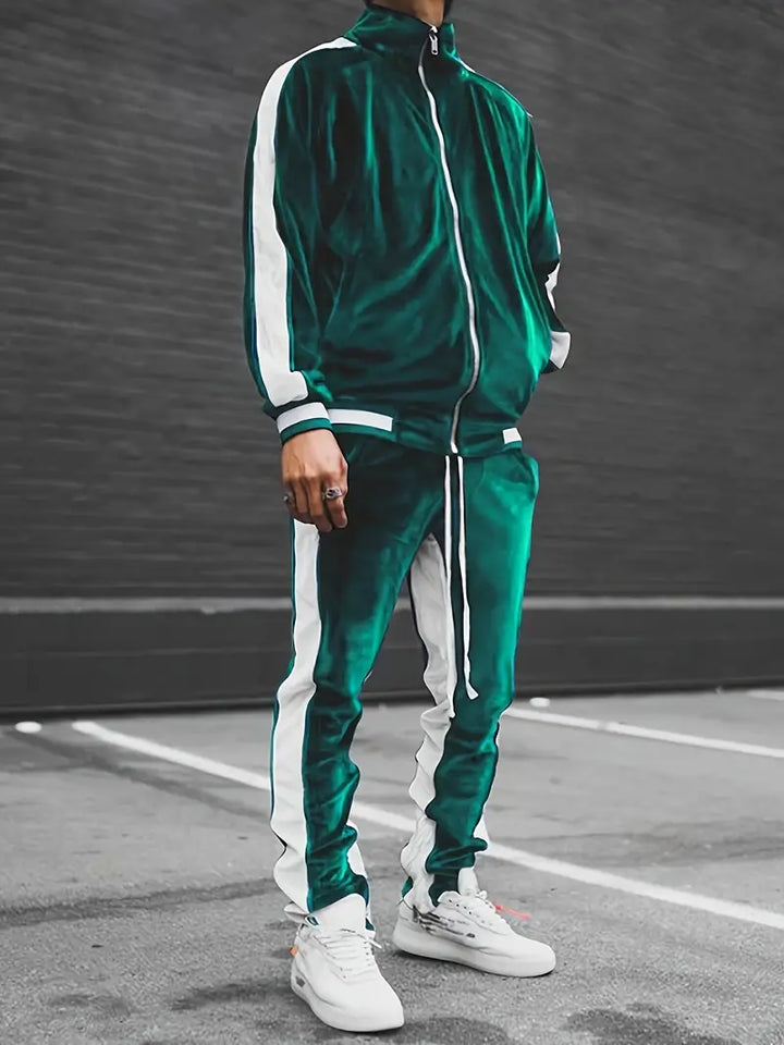 Men's Zip-Up Velvet Tracksuit - Oliver's Collection