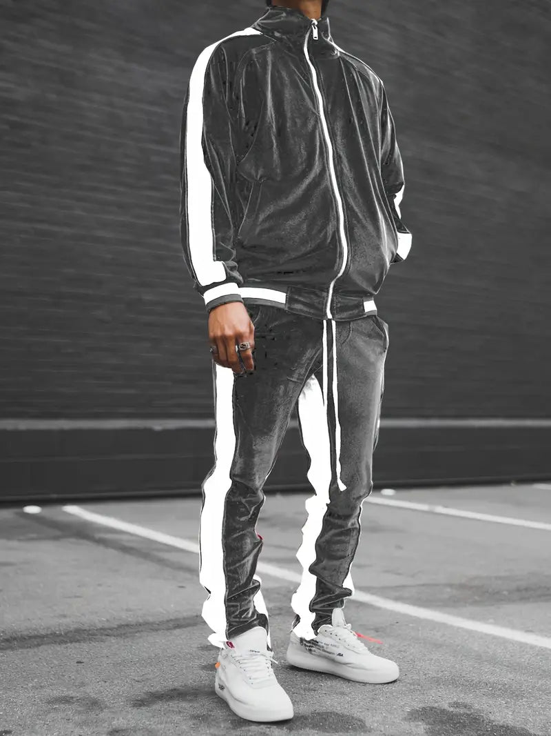 Men's Zip-Up Velvet Tracksuit - Oliver's Collection