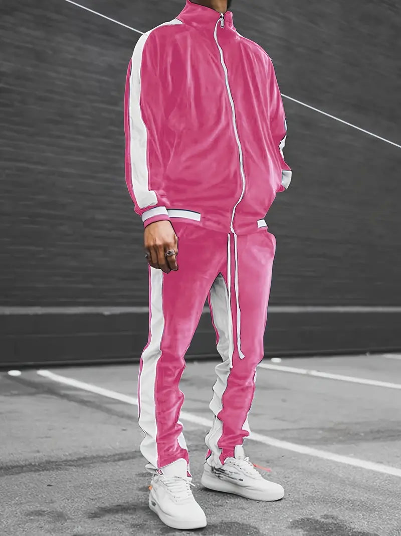 Men's Zip-Up Velvet Tracksuit - Oliver's Collection