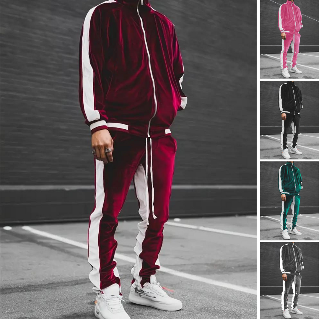 Men's Zip-Up Velvet Tracksuit - Oliver's Collection