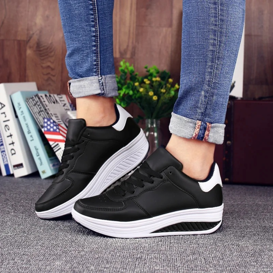 Black Leather Sneakers for Women - MoveEasy