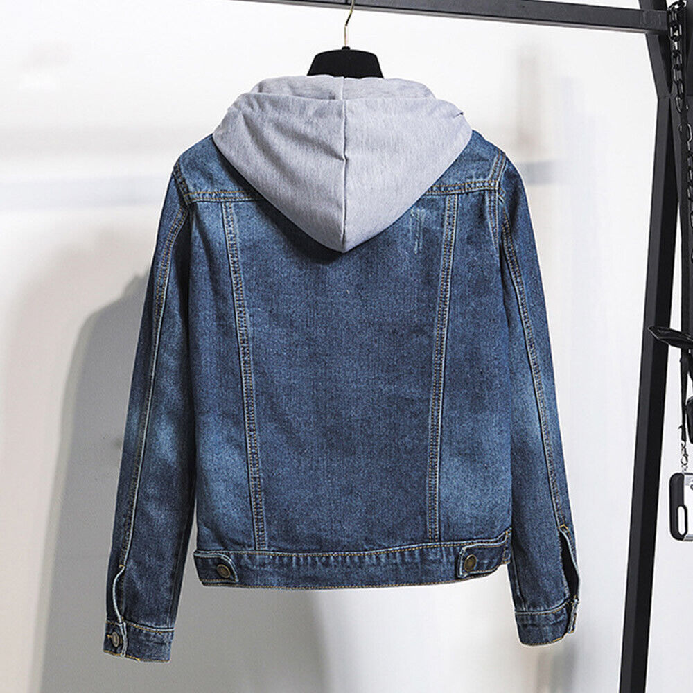 Chic Plus-Size Hooded Denim Coat for Trendy Comfort