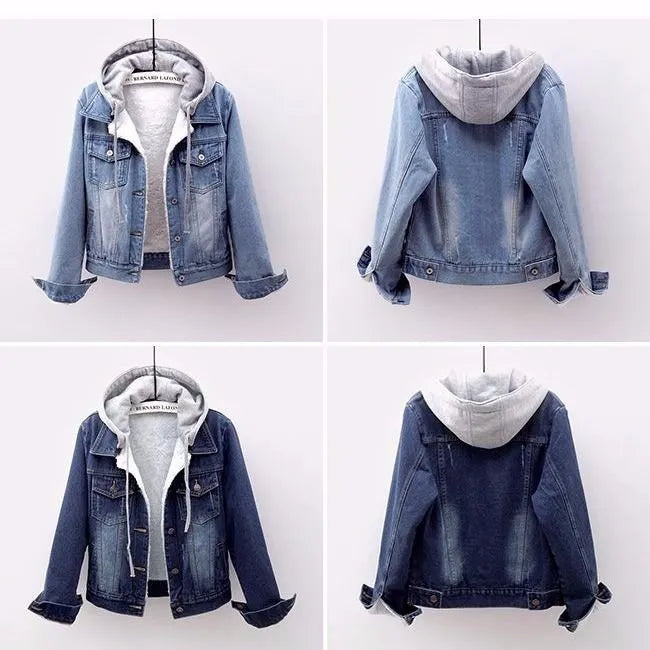 Chic Plus-Size Hooded Denim Coat for Trendy Comfort