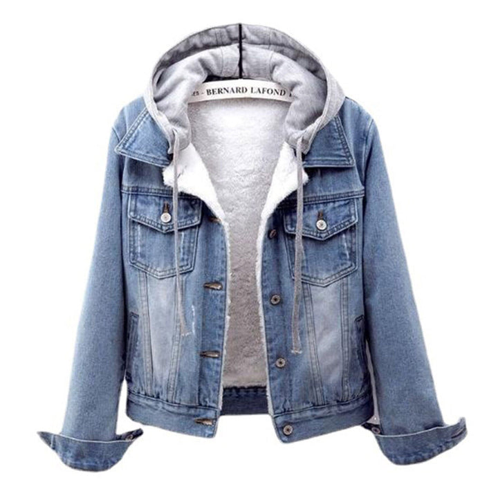 Chic Plus-Size Hooded Denim Coat for Trendy Comfort