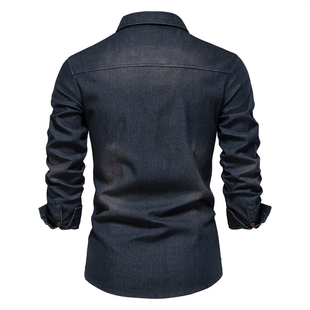 Cotton Blend Casual Denim Shirt - Ethan