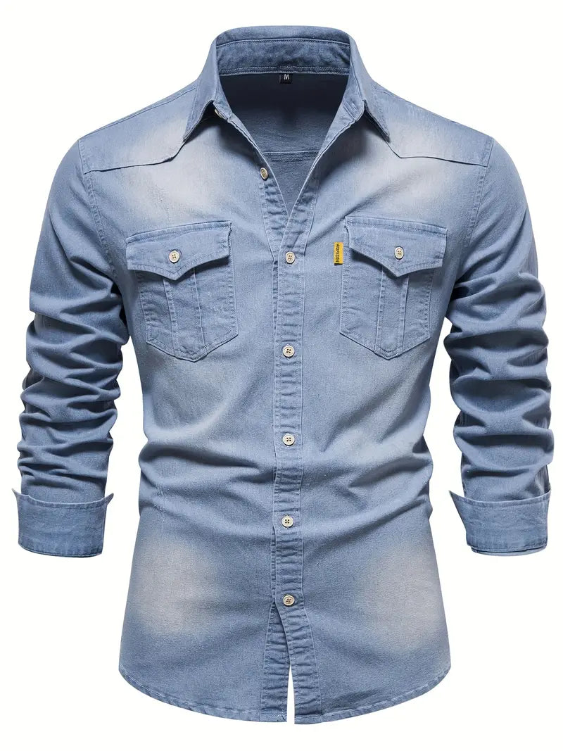 Cotton Blend Casual Denim Shirt - Ethan