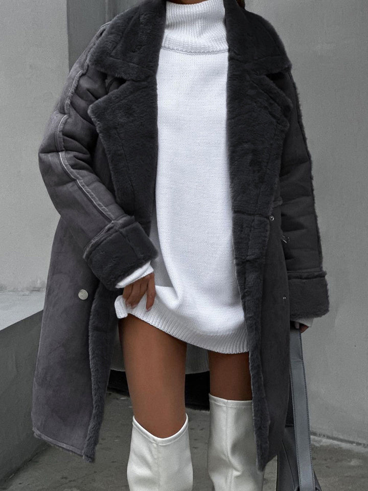 Chic Long Fleece Coat for Women - Mia