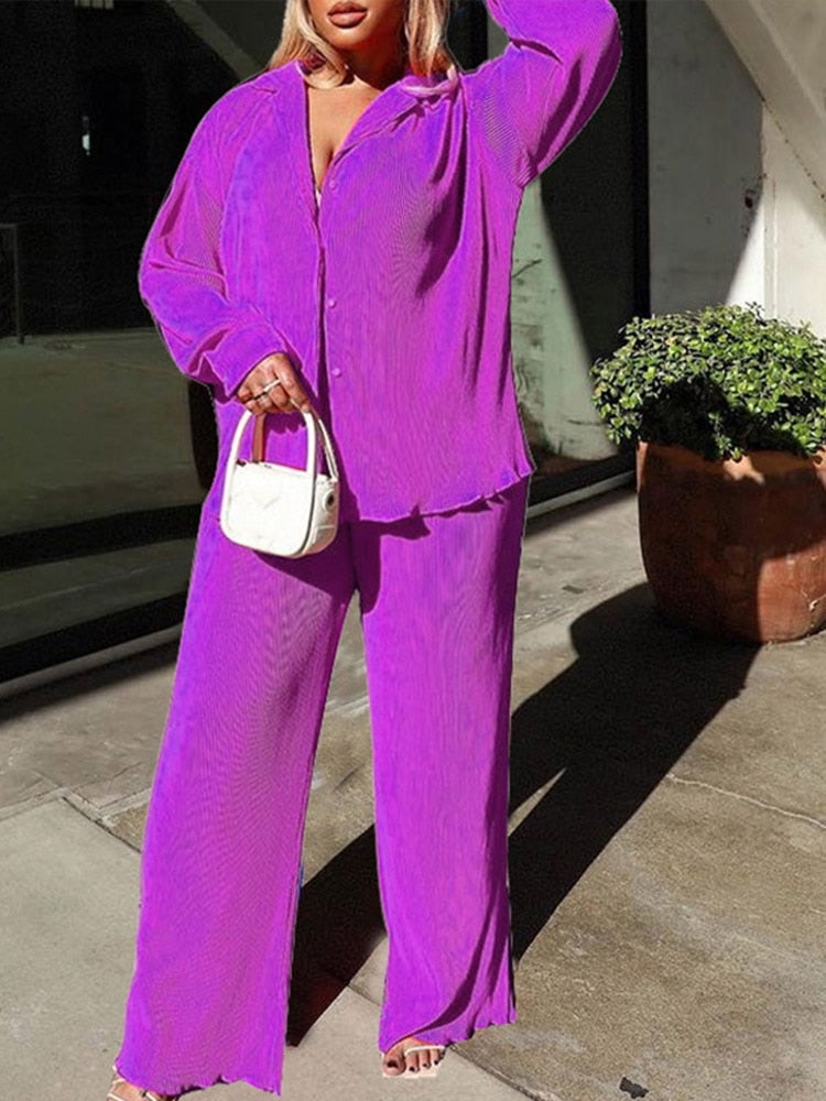 Chic Women's Vibrant Two-Piece Outfit | Blouse and Trousers