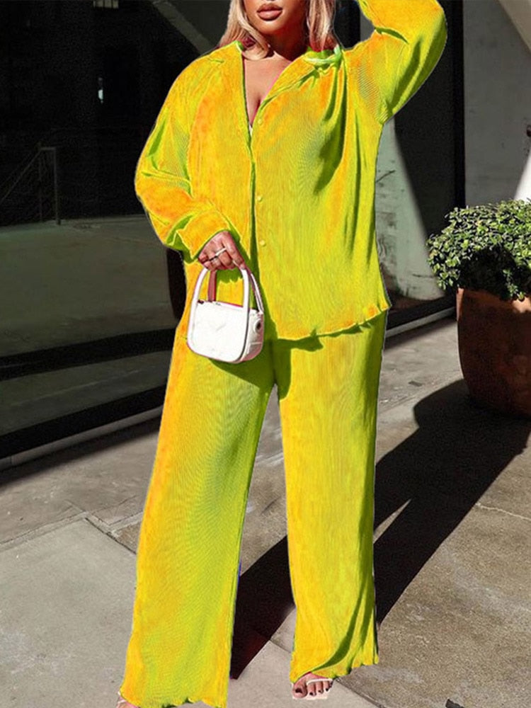 Chic Women's Vibrant Two-Piece Outfit | Blouse and Trousers