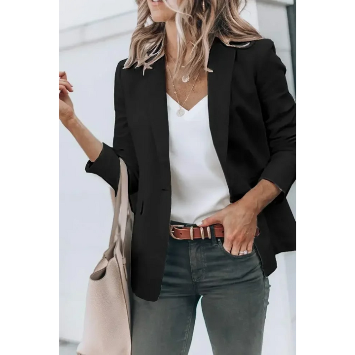 Mia's Solid Color Blazer Featuring Puffed Sleeves