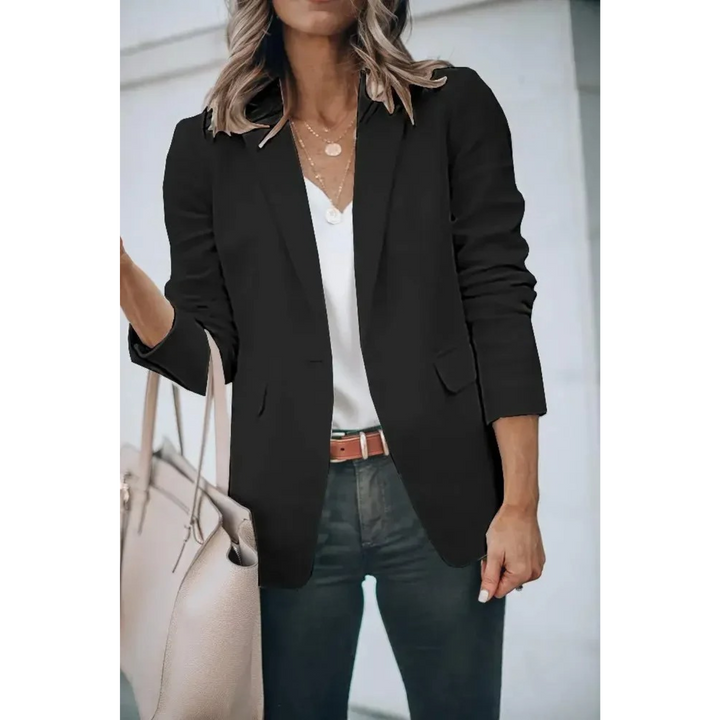 Mia's Solid Color Blazer Featuring Puffed Sleeves