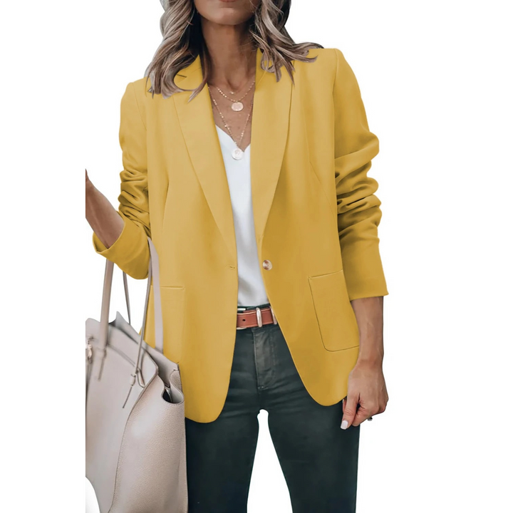 Mia's Solid Color Blazer Featuring Puffed Sleeves